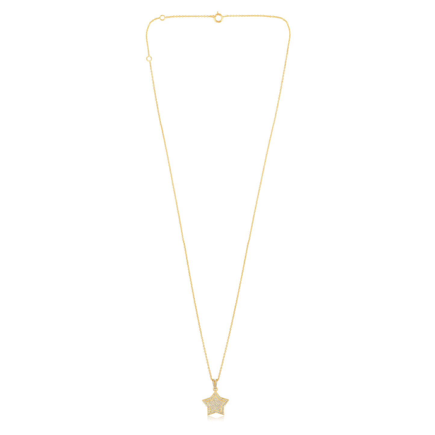 Solid Gold 0.2ct Natural Diamond Star Halo Studded Charm Necklace