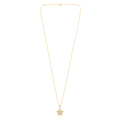 Solid Gold 0.2ct Natural Diamond Star Halo Studded Charm Necklace