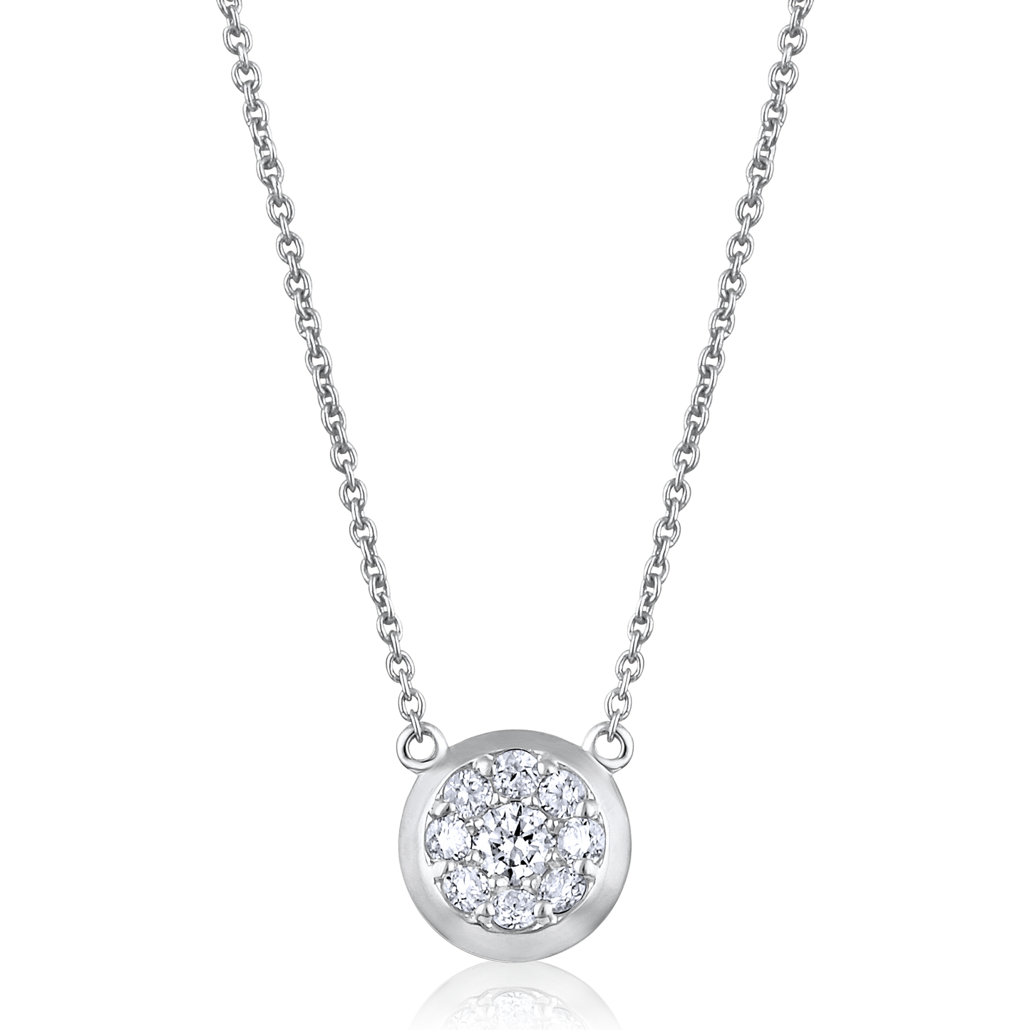 Solid Gold 0.3ct Natural Diamond Circle Round Single Charm Tiny Necklace