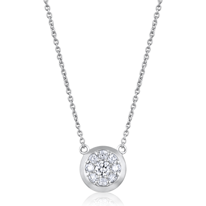 Solid Gold 0.3ct Natural Diamond Circle Round Single Charm Tiny Necklace
