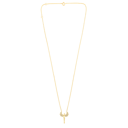 Solid Gold 0.12ct Natural Diamond Wings Goth Angel Fairy Charm Necklace