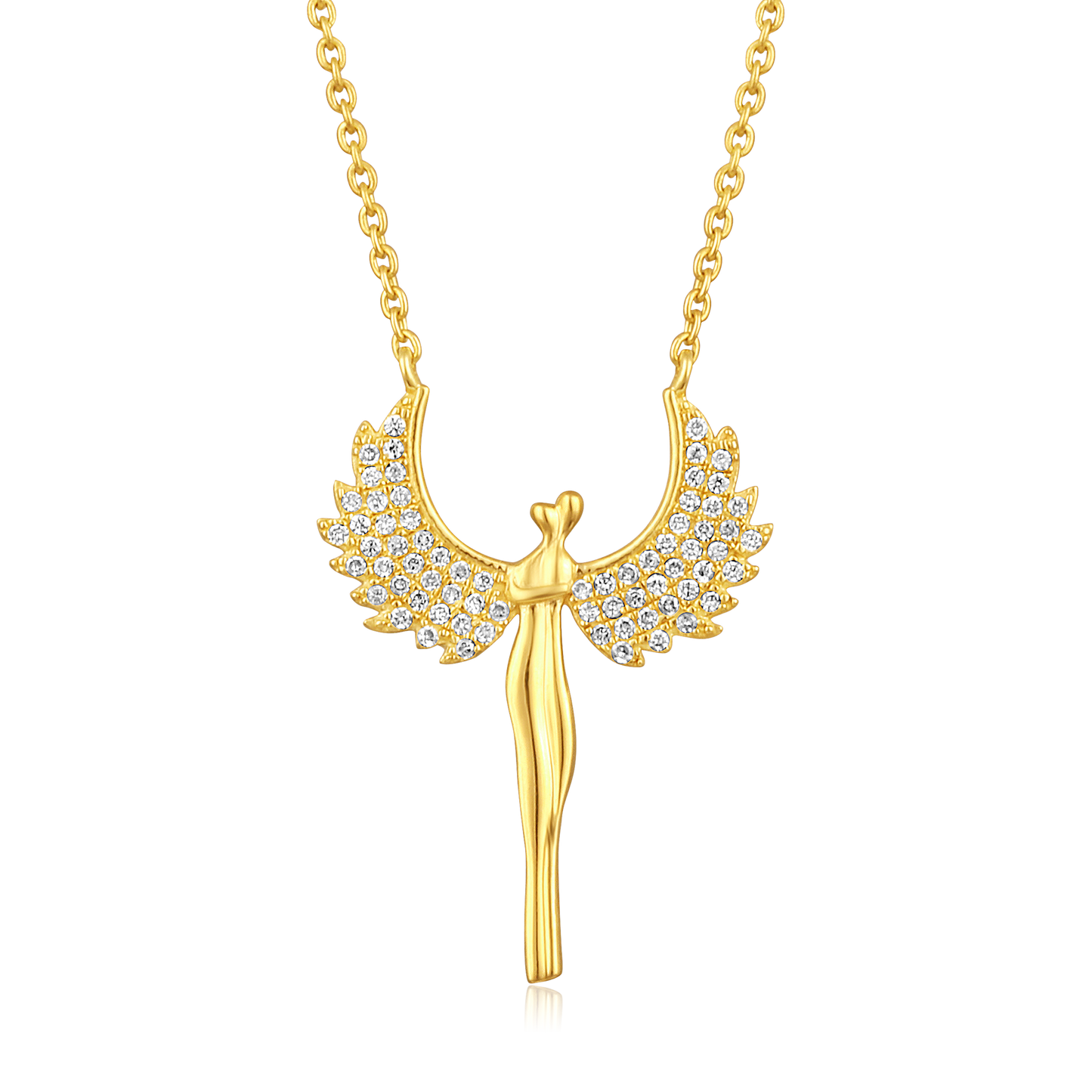 Solid Gold 0.12ct Natural Diamond Wings Goth Angel Fairy Charm Necklace