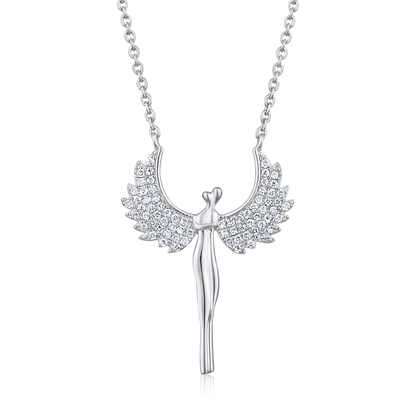Solid Gold 0.12ct Natural Diamond Guardian Angel Wings Hug Necklace