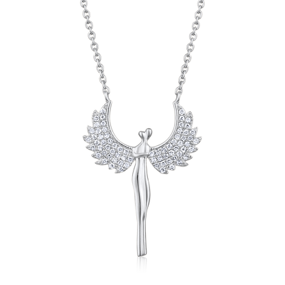 Solid Gold 0.12ct Natural Diamond Guardian Angel Wings Hug Necklace
