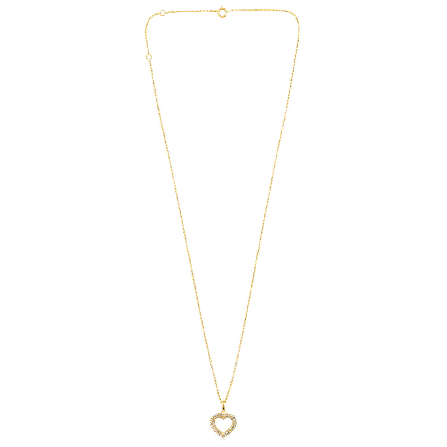 Solid Gold 0.24ct Natural Diamond Open Heart CutOut Charm Necklace
