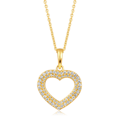 Solid Gold 0.24ct Natural Diamond Open Heart CutOut Charm Necklace