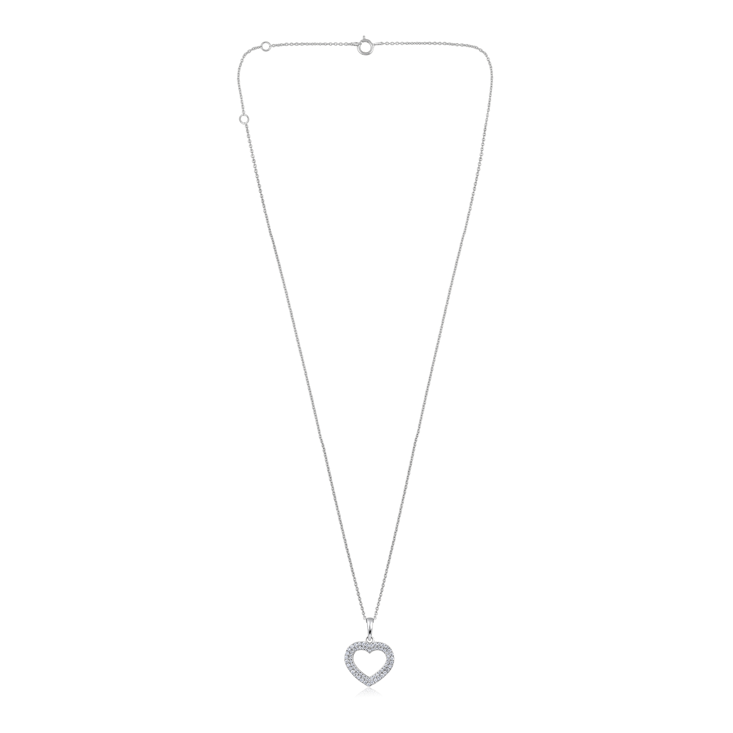 Solid Gold 0.23ct Natural Diamond Heart Love Halo CutOut Charm Necklace