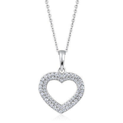 Solid Gold 0.23ct Natural Diamond Heart Love Halo CutOut Charm Necklace