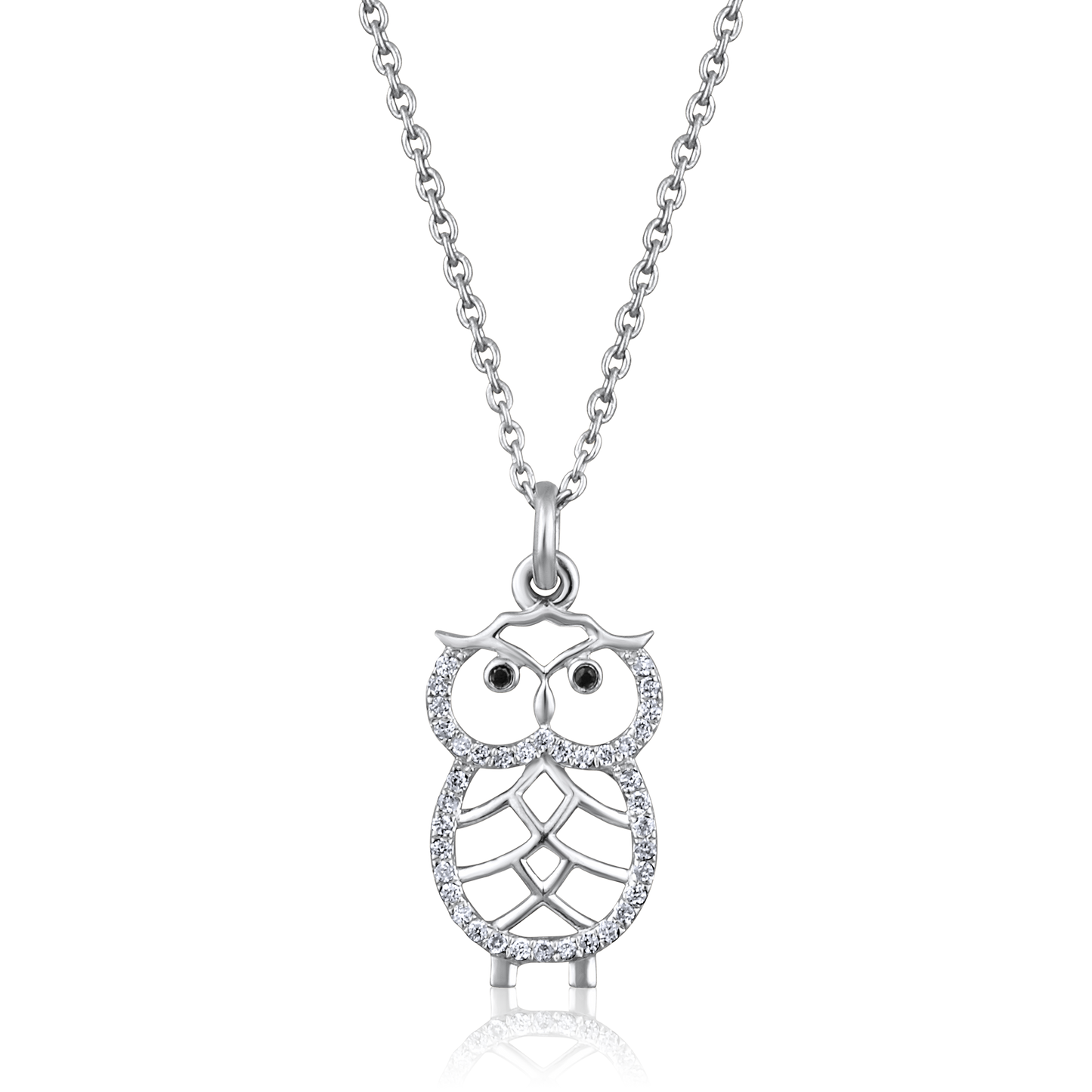 Solid Gold 0.1ct Natural Diamond Night Owl Halo Charm Necklace