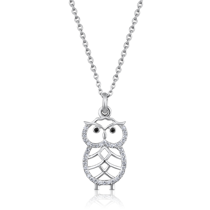Solid Gold 0.1ct Natural Diamond Night Owl Halo Charm Necklace