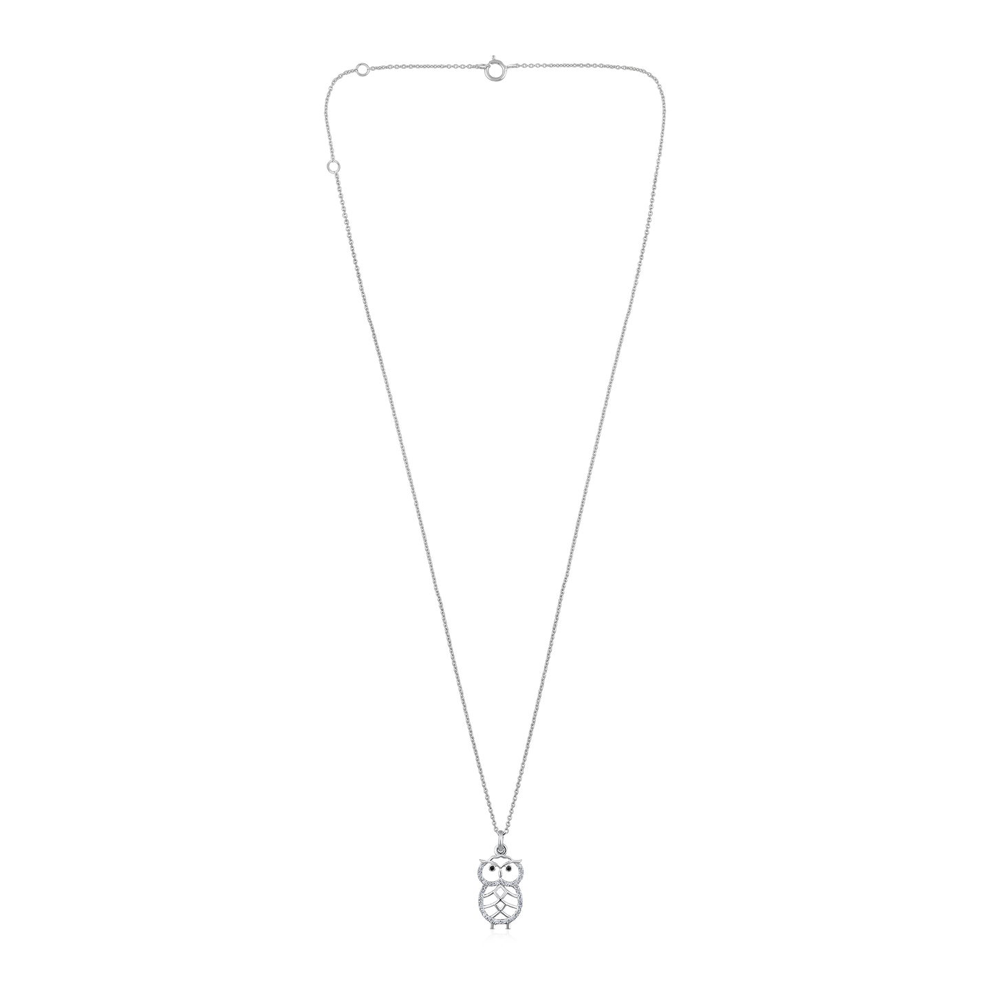 Solid Gold 0.1ct Natural Diamond Night Owl Halo Charm Necklace