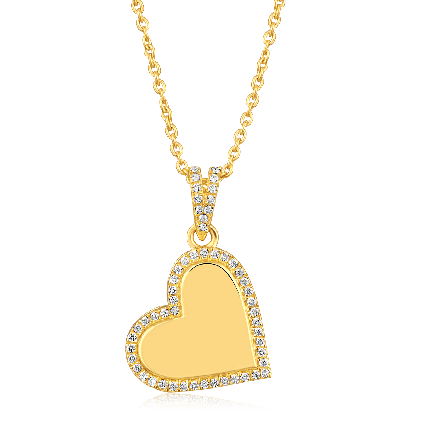 Solid Gold 0.1ct Natural Diamond Heart Bubble Tilt Pendant Necklace