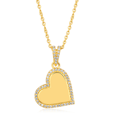 Solid Gold 0.1ct Natural Diamond Heart Bubble Tilt Pendant Necklace