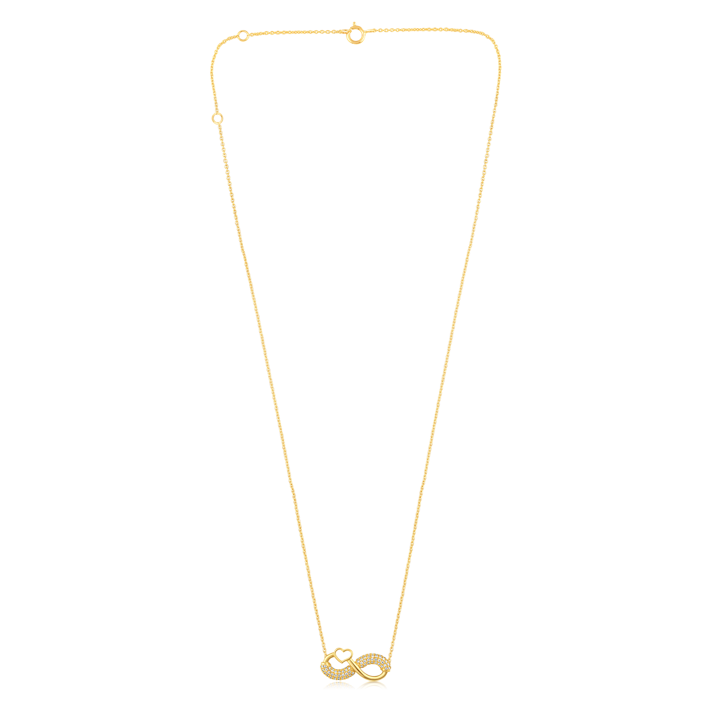 Solid Gold 0.2ct Natural Diamond Infinity Heart Cluster Charm Necklace