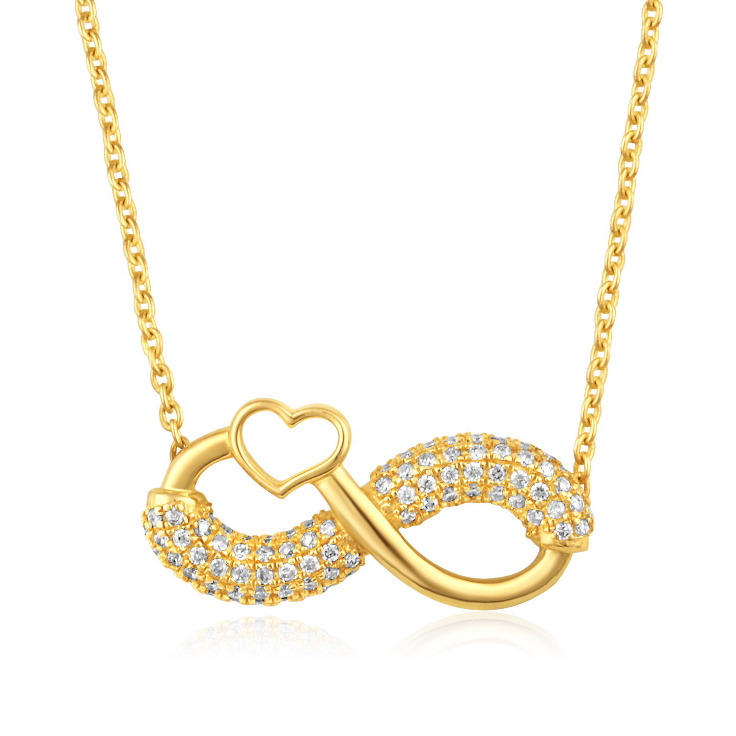 Solid Gold 0.2ct Natural Diamond Infinity Heart Cluster Charm Necklace
