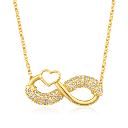 Solid Gold 0.2ct Natural Diamond Infinity Heart Cluster Charm Necklace