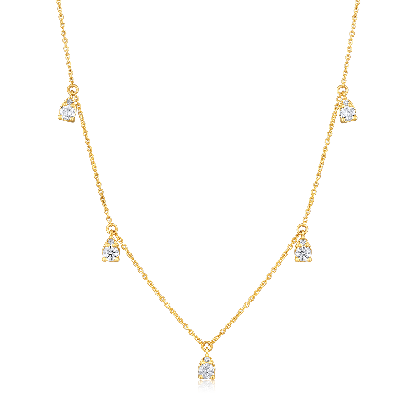 Solid Gold 0.53ct Natural Diamond Pear By Yard Drop Station Necklace