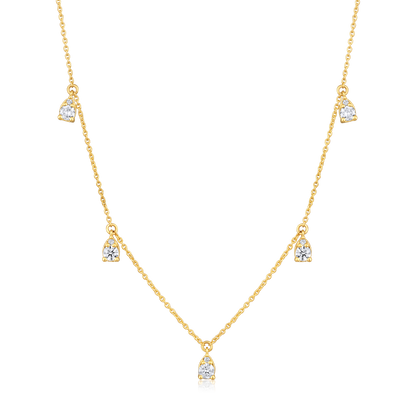 Solid Gold 0.53ct Natural Diamond Pear By Yard Drop Station Necklace