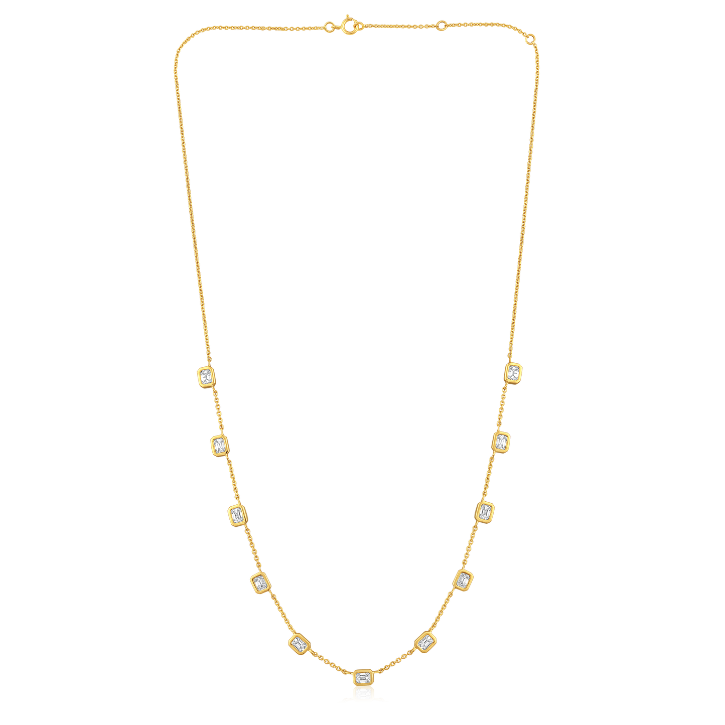 Solid Gold 2ct Natural Diamond Emerald By Yard Stack Station Necklace