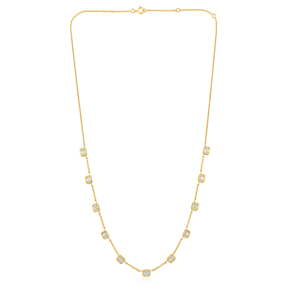 Solid Gold 2ct Natural Diamond Emerald By Yard Stack Station Necklace