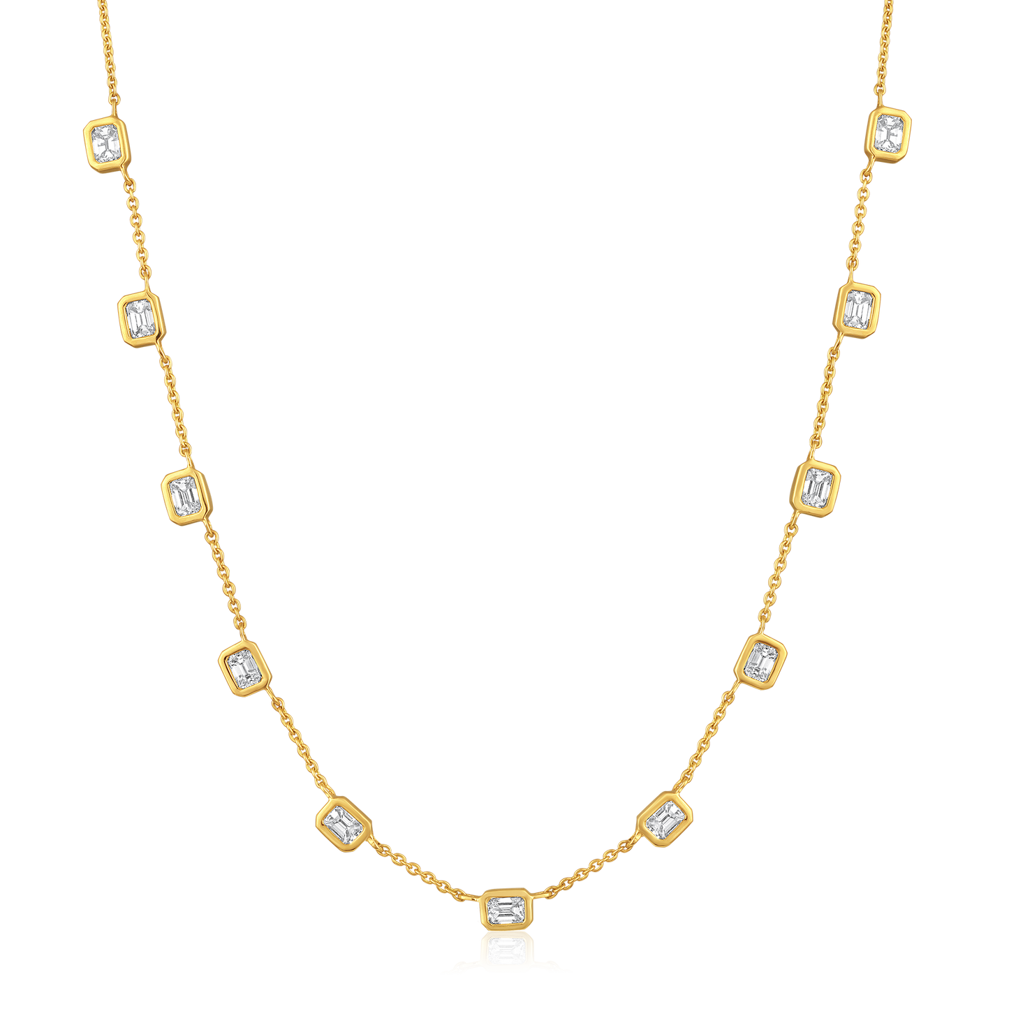 Solid Gold 2ct Natural Diamond Emerald By Yard Stack Station Necklace