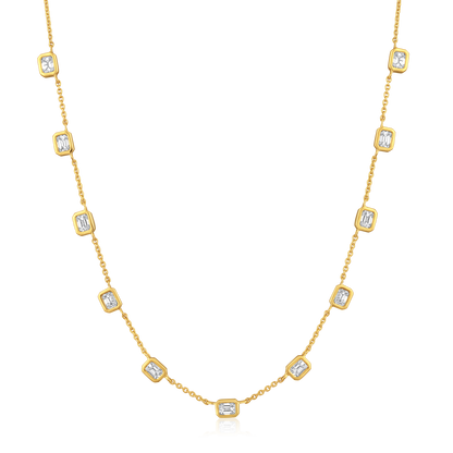 Solid Gold 2ct Natural Diamond Emerald By Yard Stack Station Necklace