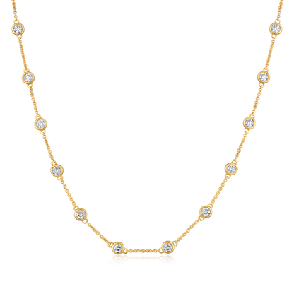 Solid Gold 3ct Natural Diamond By Yard Bezel Station Chain Necklace