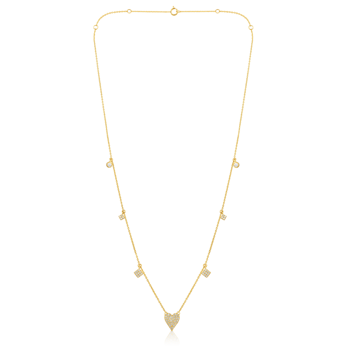 Solid Gold 0.4ct Natural Diamond Heart By Yard Drop Station Necklace