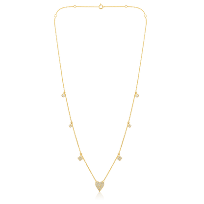 Solid Gold 0.4ct Natural Diamond Heart By Yard Drop Station Necklace