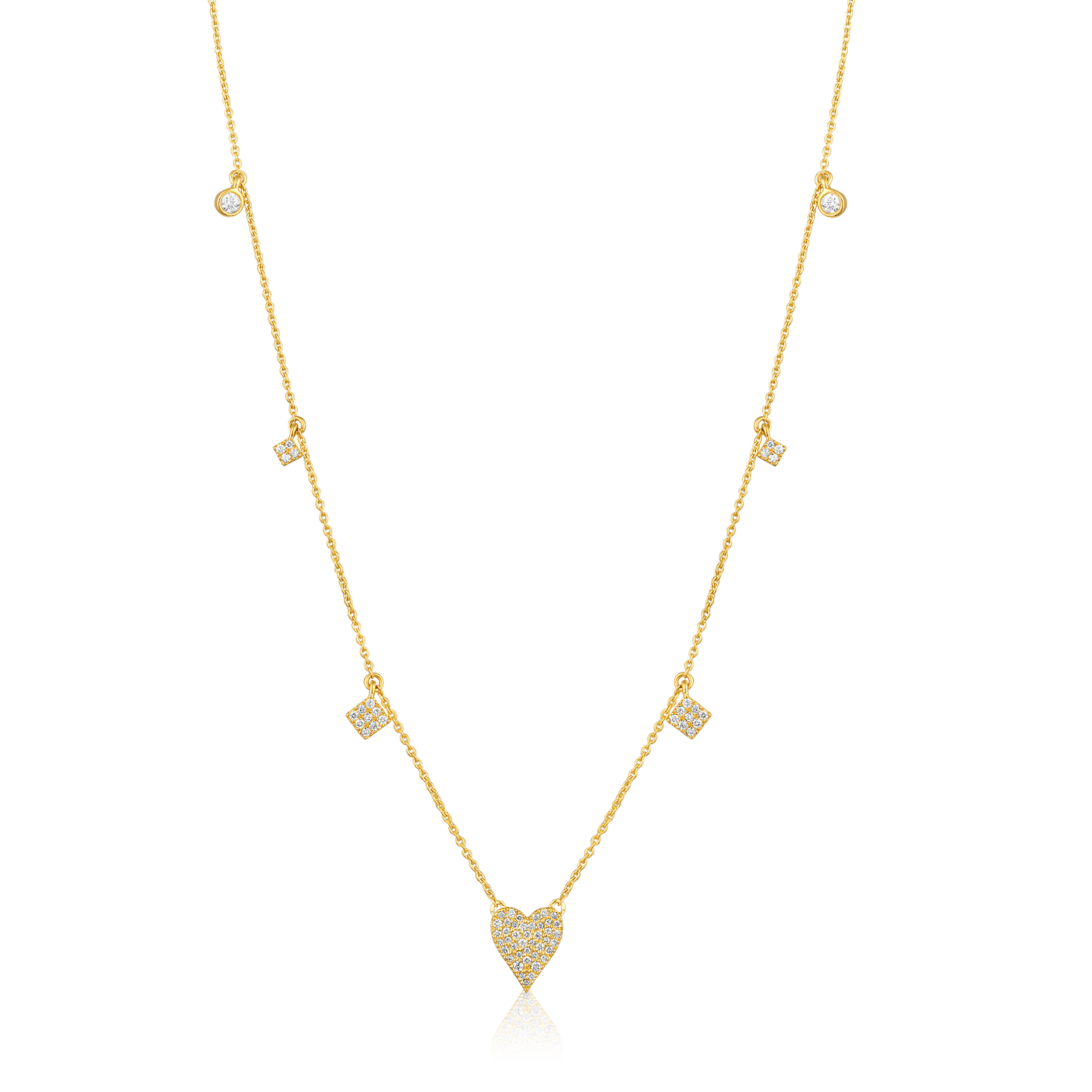 Solid Gold 0.4ct Natural Diamond Heart By Yard Drop Station Necklace