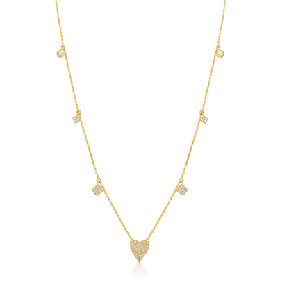 Solid Gold 0.4ct Natural Diamond Heart By Yard Drop Station Necklace