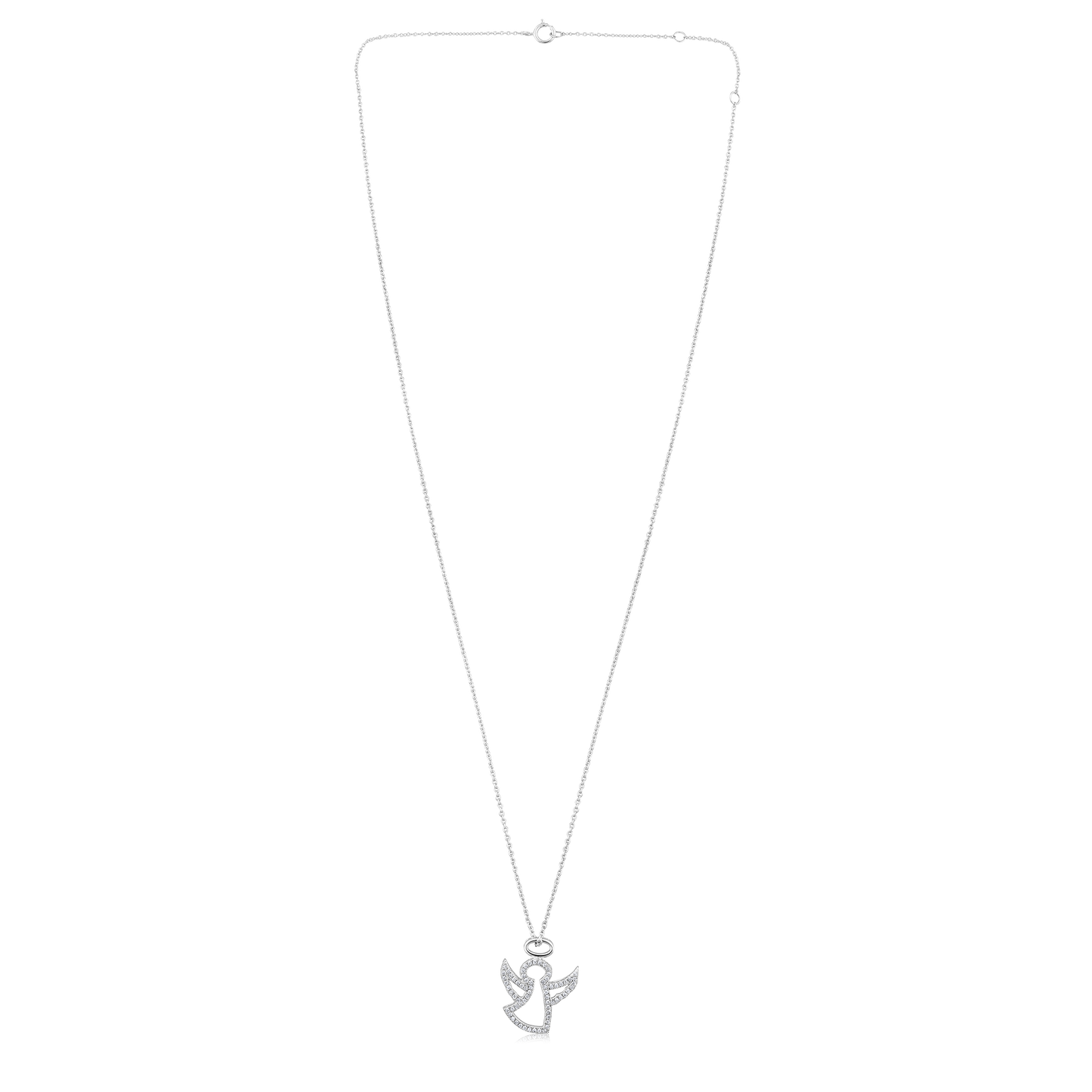 Solid Gold 0.12ct Natural Diamond Angel Wing Fairy Pendant Necklace