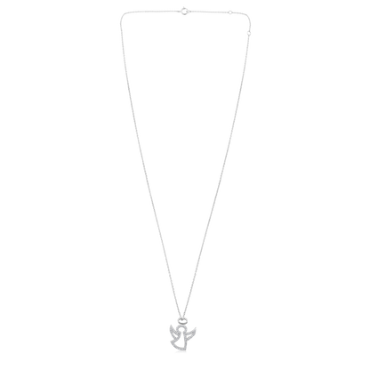 Solid Gold 0.12ct Natural Diamond Angel Wing Fairy Pendant Necklace