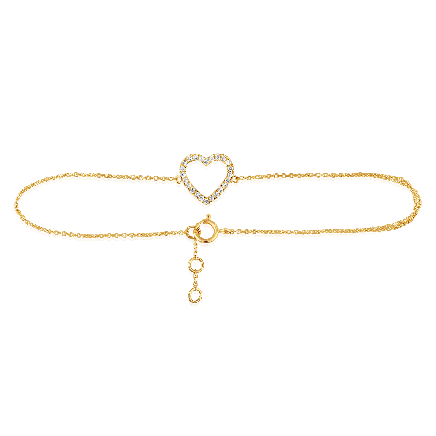 Solid Gold 0.12ct Natural Diamond Heart CutOut Chain Bracelet