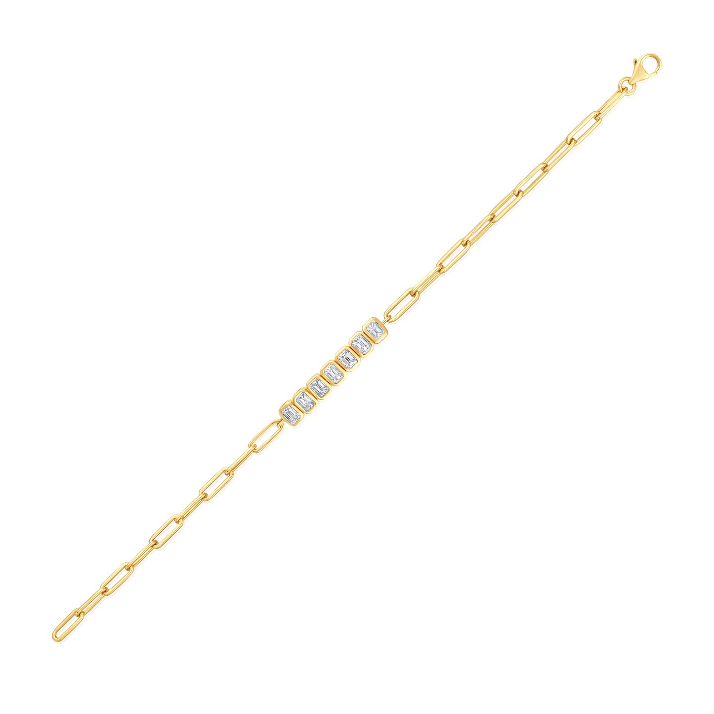 Solid Gold 2.24ct Natural Diamond Emerald Bar Paperclip Chain Bracelet