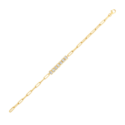 Solid Gold 2.24ct Natural Diamond Emerald Bar Paperclip Chain Bracelet