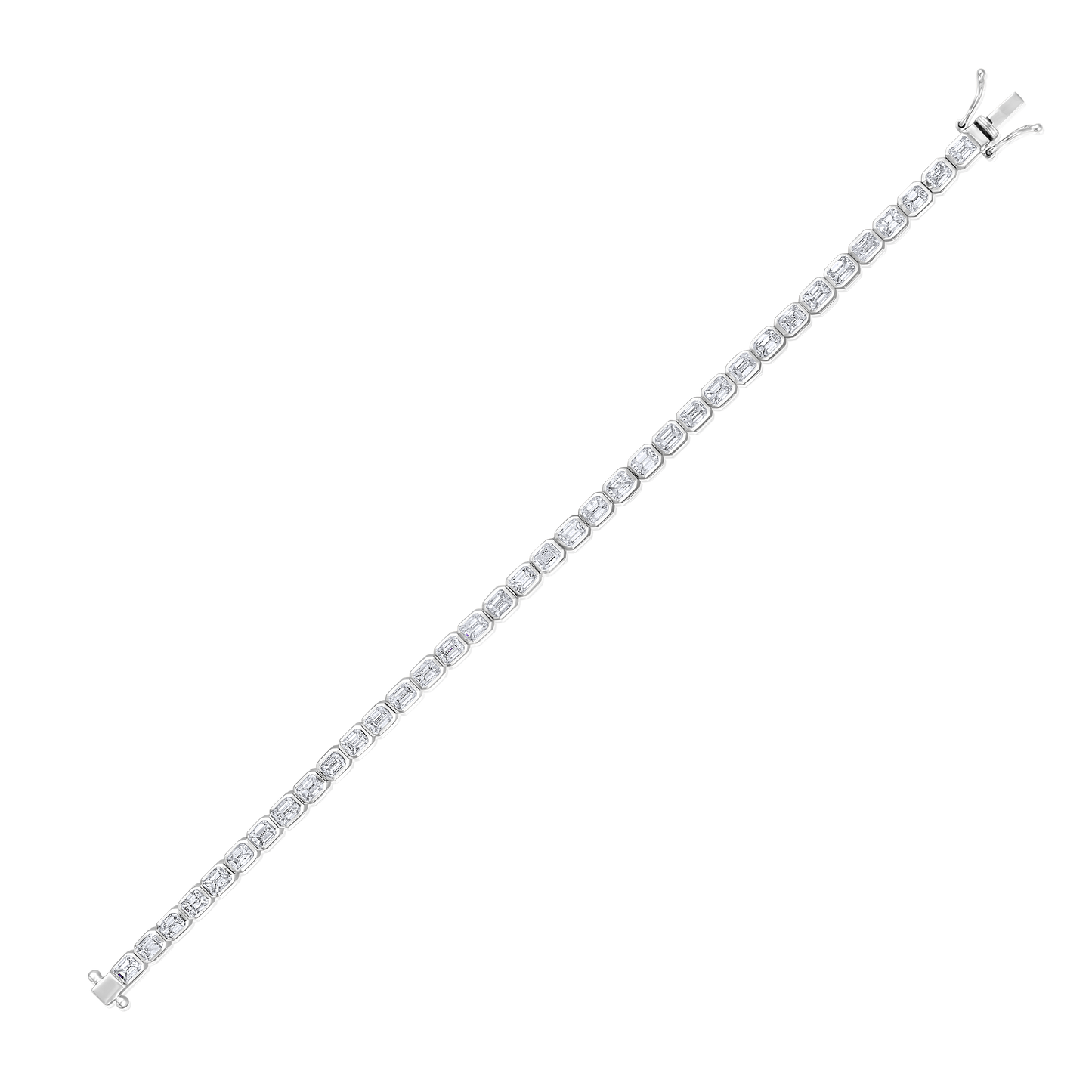 Solid Gold 7ct Natural Diamond Emerald Tennis Bezel Bracelet