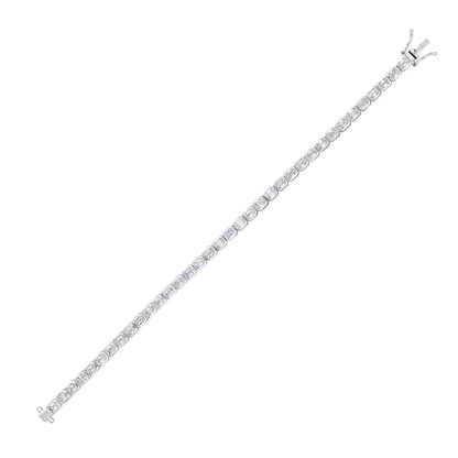 Solid Gold 7ct Natural Diamond Emerald Tennis Bezel Bracelet
