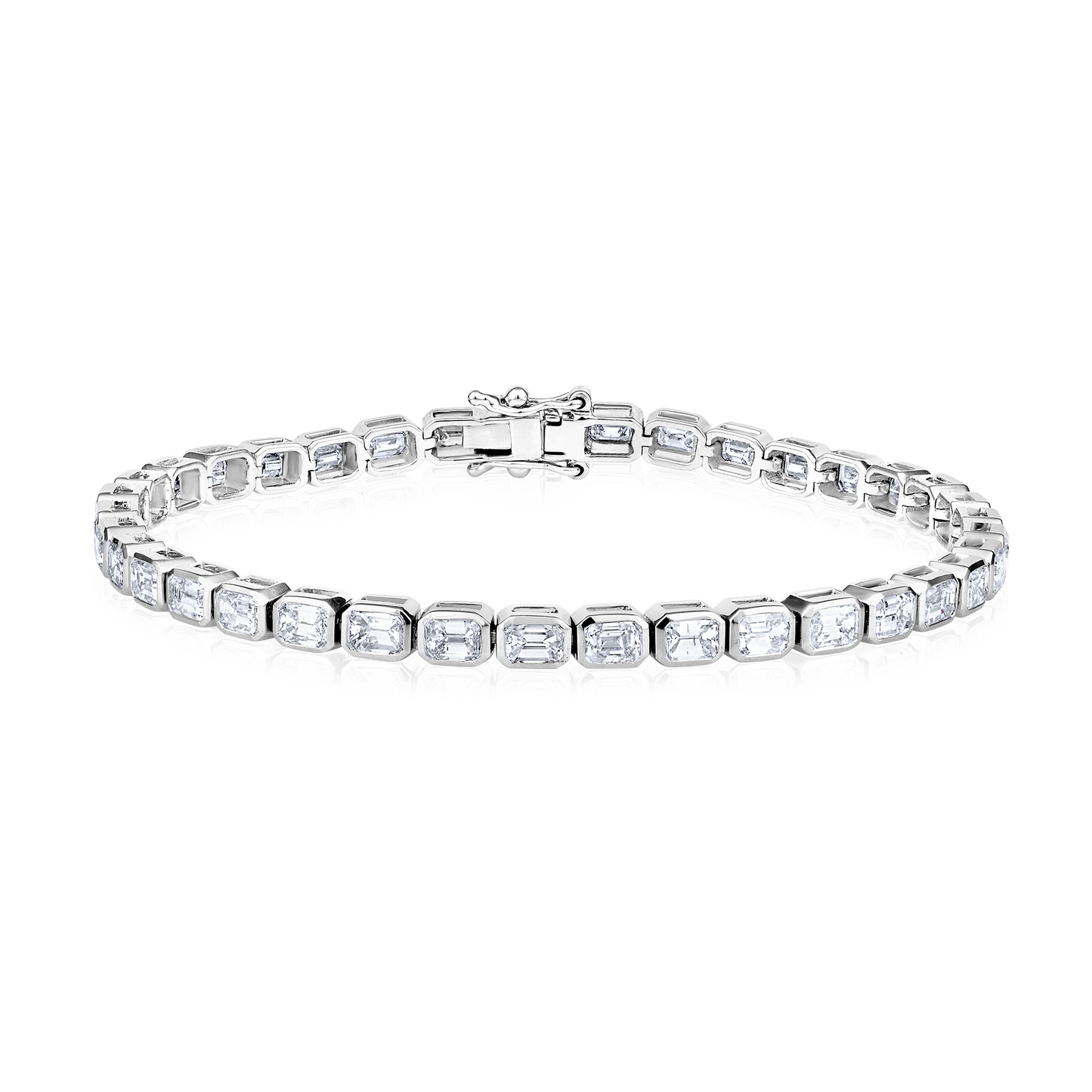 Solid Gold 7ct Natural Diamond Emerald Tennis Bezel Bracelet