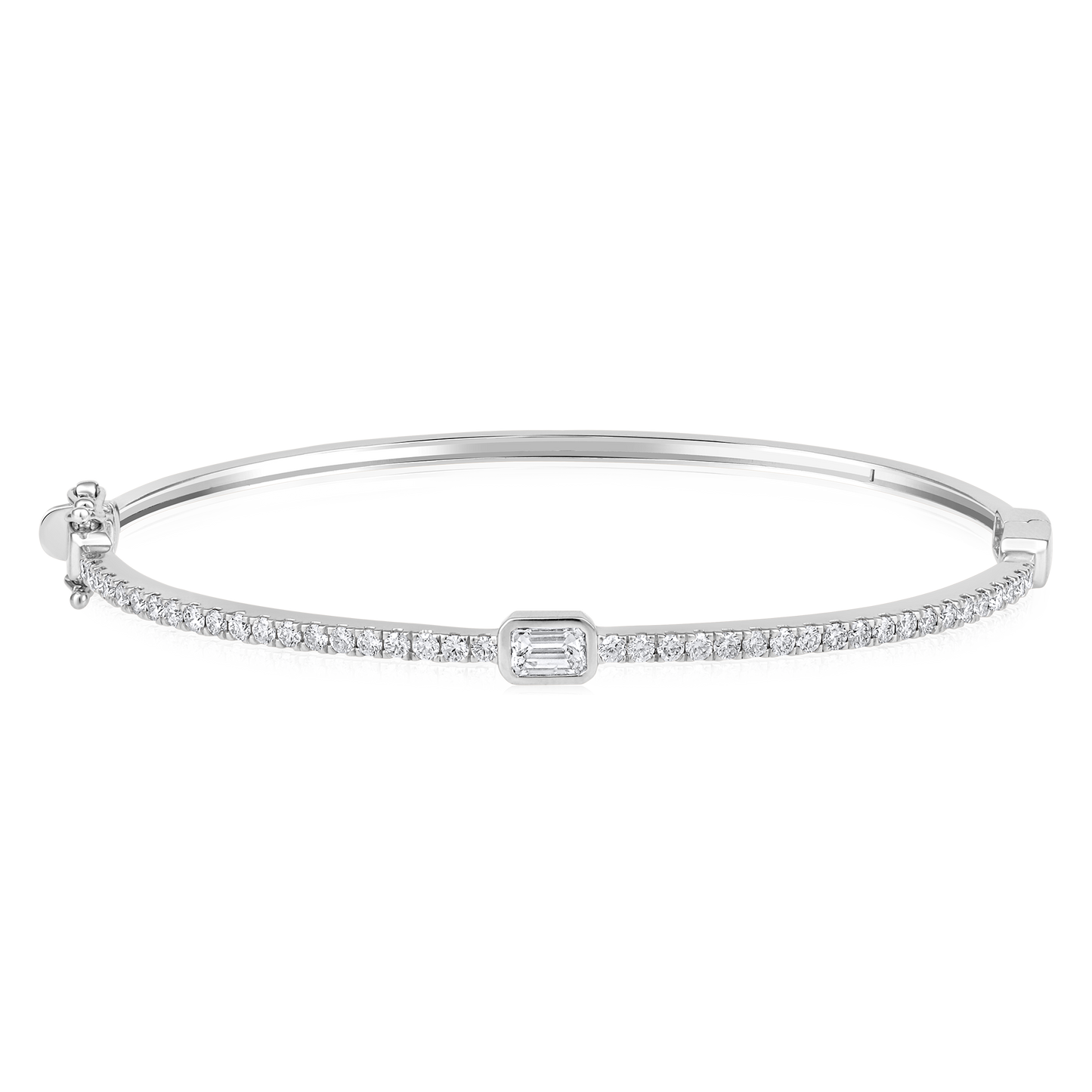 Solid Gold 1.5ct Natural Diamond Tennis Bangle Emerald Bracelet