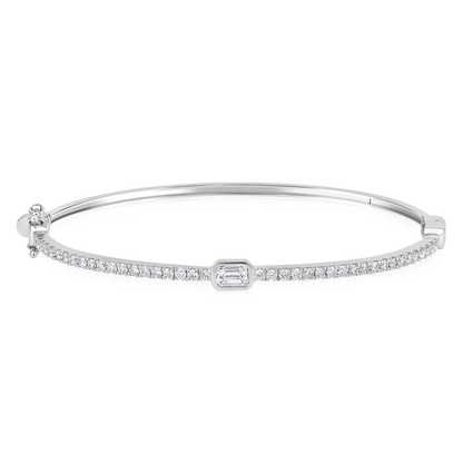 Solid Gold 1.5ct Natural Diamond Tennis Bangle Emerald Bracelet