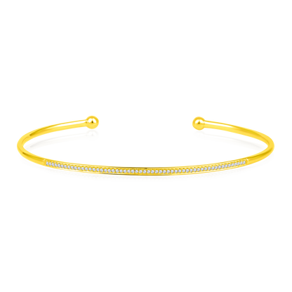 Solid Gold 0.11ct Natural Diamond Flex Thin Cuff Bangle Bracelet