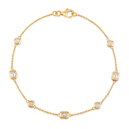 Solid Gold 1ct Natural Diamond Emerald Chain By Yard Station Bracelet