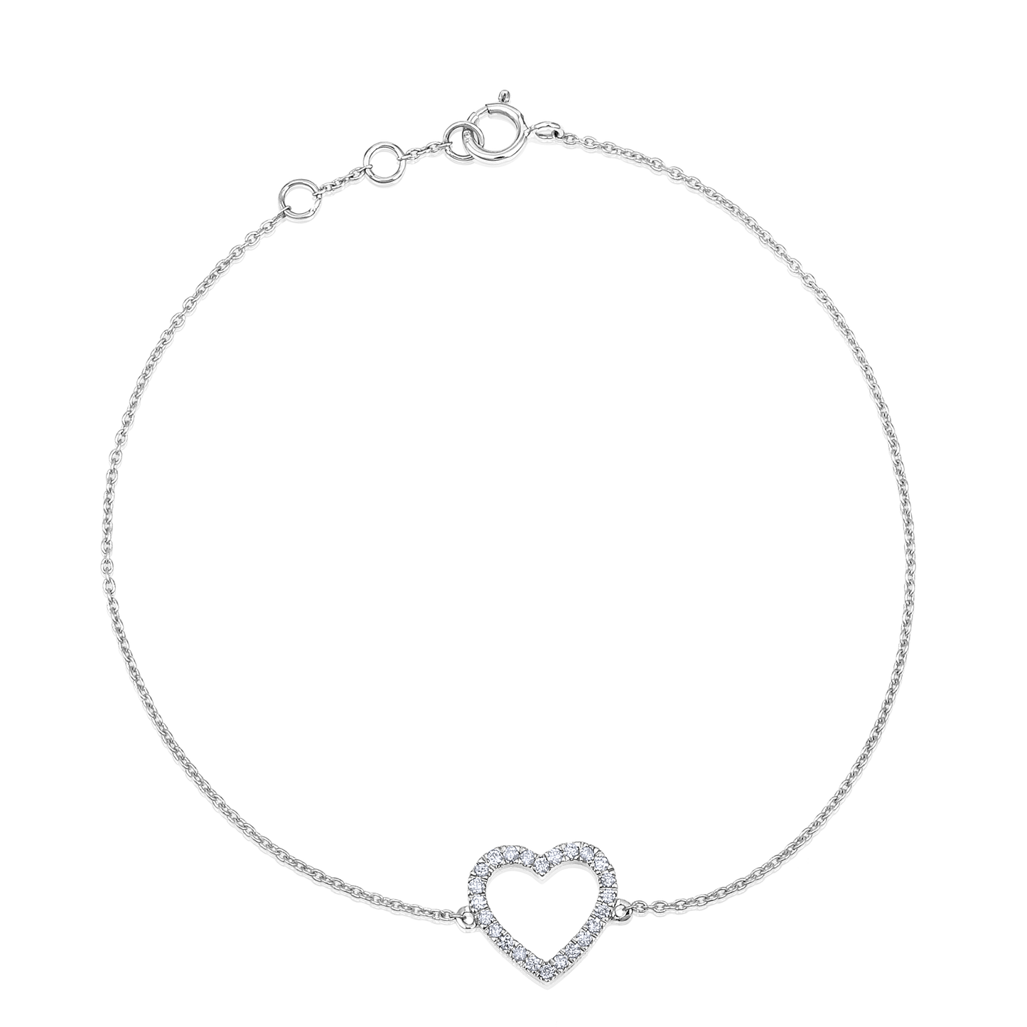 Solid Gold 0.12ct Natural Diamond Open Heart Halo CutOut Chain Bracelet