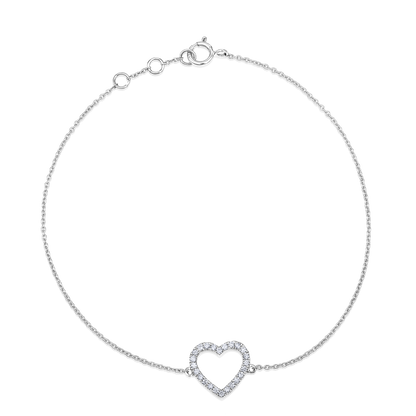 Solid Gold 0.12ct Natural Diamond Open Heart Halo CutOut Chain Bracelet