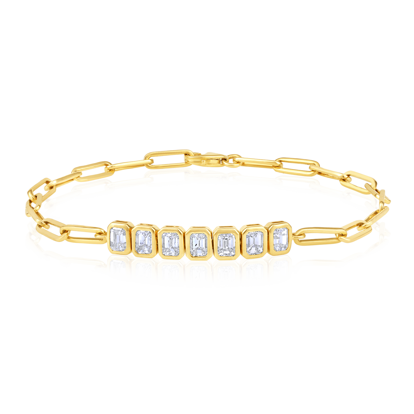 Solid Gold 2.24ct Natural Diamond Emerald Bar Paperclip Chain Bracelet