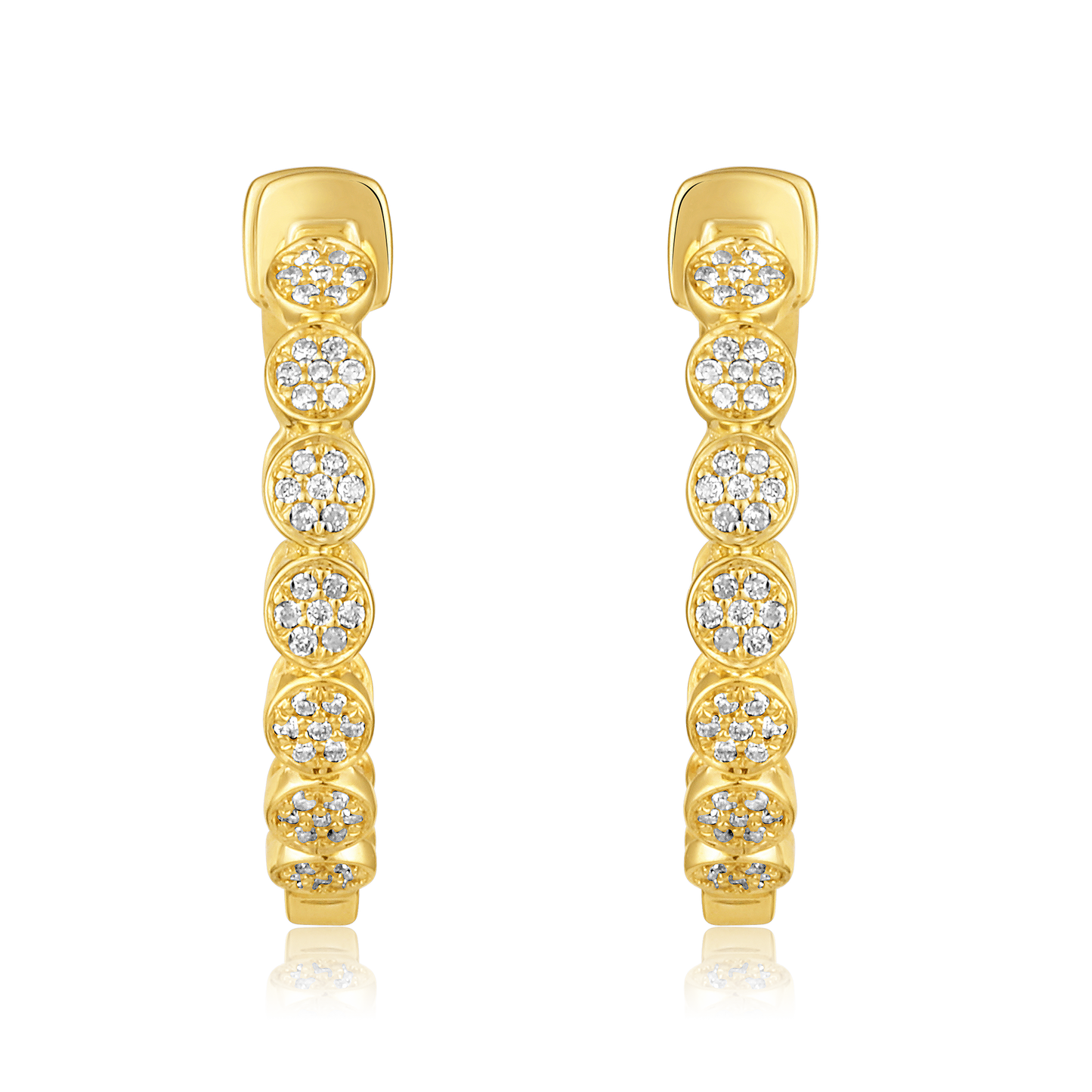 Solid Gold 0.3ct Natural Diamond 20mm Studded Bead Halo Hoop Earrings
