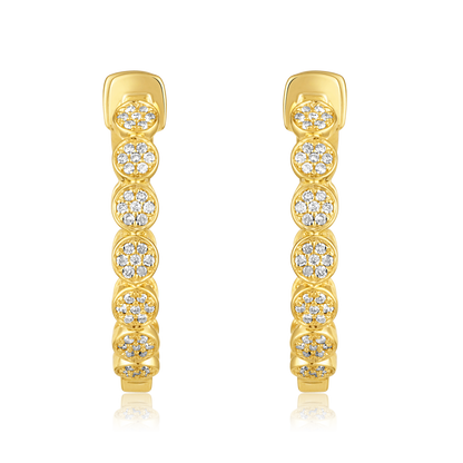 Solid Gold 0.3ct Natural Diamond 20mm Studded Bead Halo Hoop Earrings