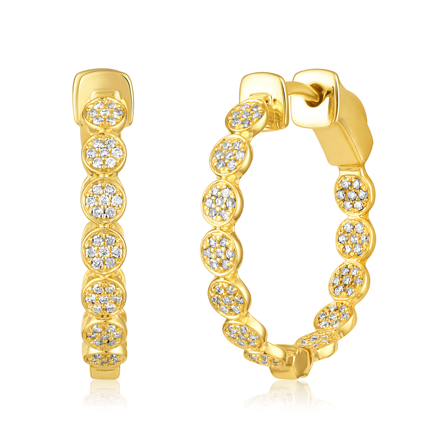 Solid Gold 0.3ct Natural Diamond 20mm Studded Bead Halo Hoop Earrings