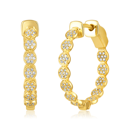 Solid Gold 0.3ct Natural Diamond 20mm Studded Bead Halo Hoop Earrings